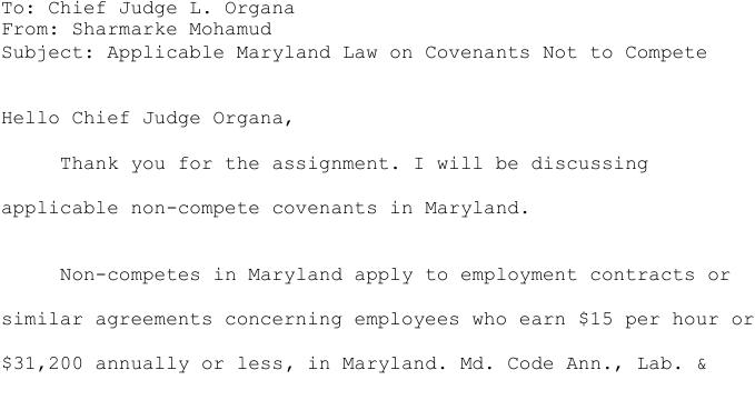 First page of the Maryland memo