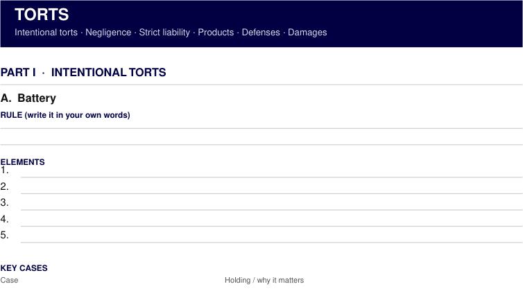 Blank torts template, rule line empty